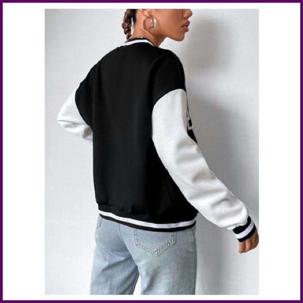 Polyester Bomber Jacket Varsity Style Zip Up Long… - image 3